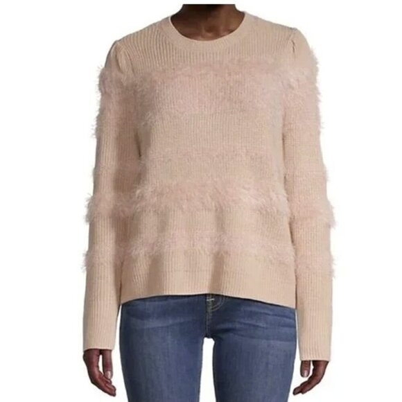 Calvin Klein Sweaters - Calvin Klein Women's Eyelash Puff Knit Long Sleeve Mock Neck Beige Pink Sweater